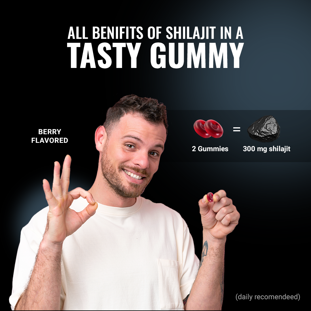 Shilajit + Ashwagandha Gummies | Berry Flavor | Energy, Stamina & Blood Flow
